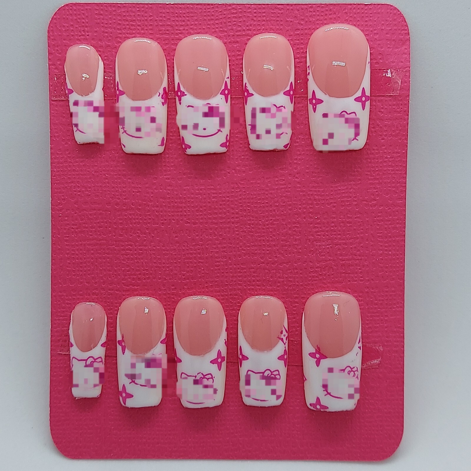Pink Kitty HK Kawaii Kitty Foil Press on Nails French Nails