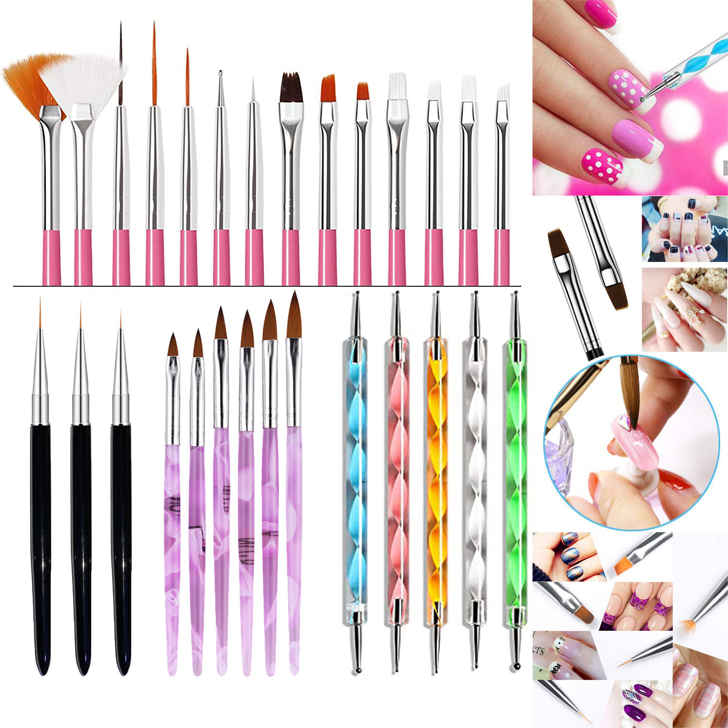 Nail Art Brush Set Gel Polish Nail Brushes DIY Tool Kit Dotting Pen Nail US FAST