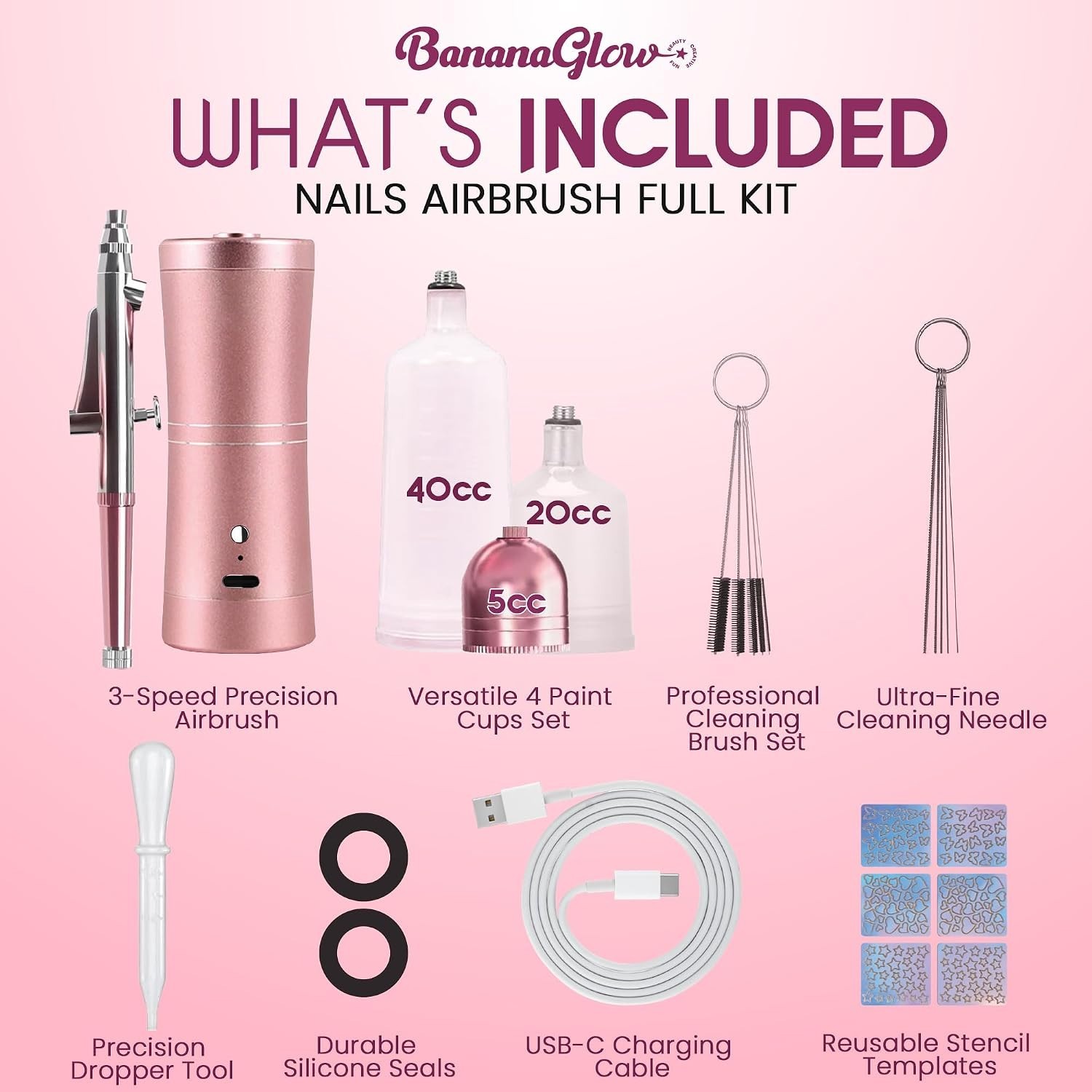 Portable Cordless Nail Art Airbrush Kit – Professional Stencils & Tools Included
