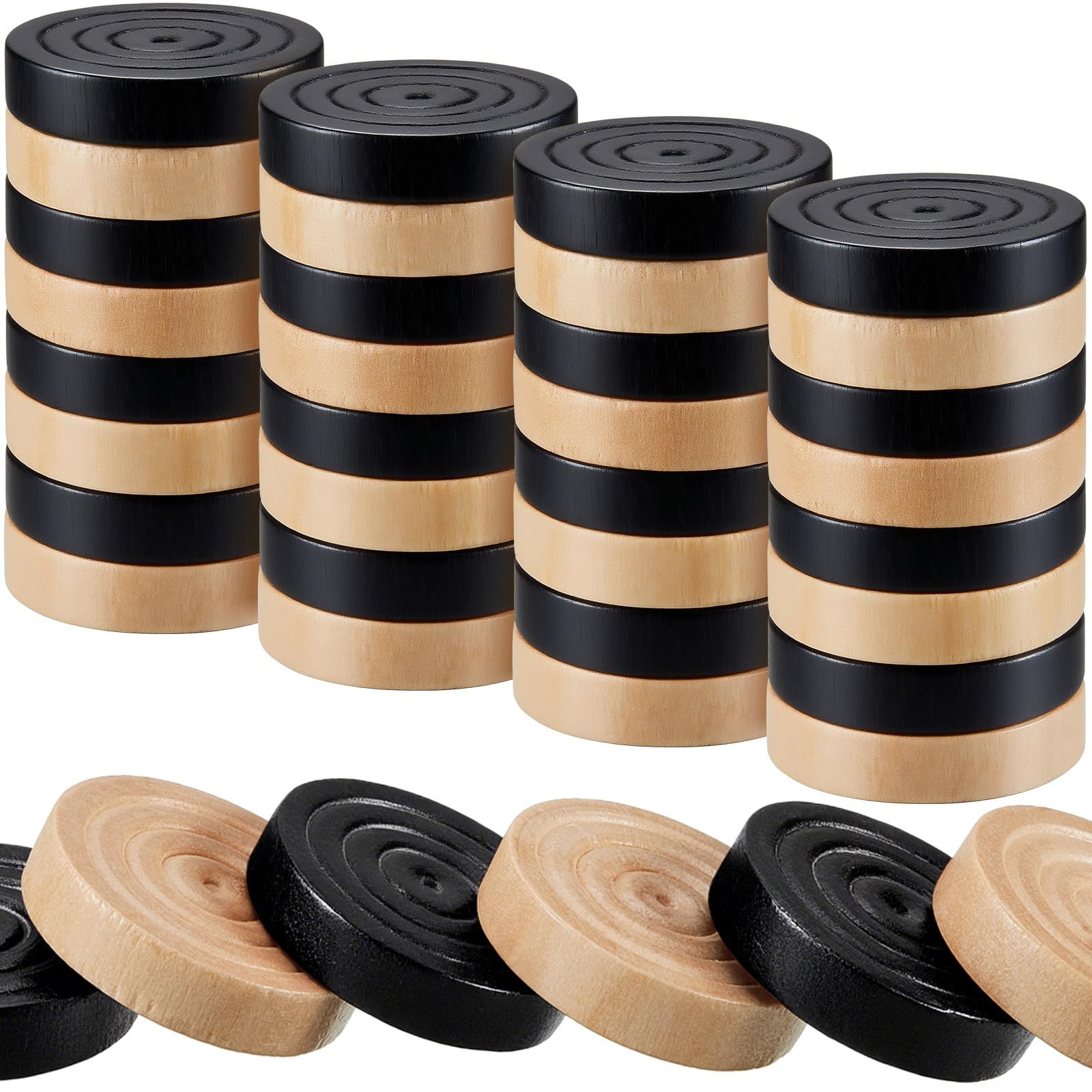 Sumind 48 Pcs Wooden Checkers Pieces 1.06 Inch Checker Black, Natural