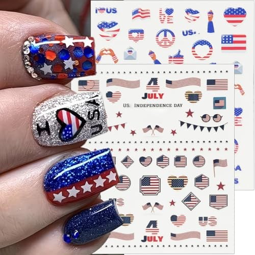 Cute Patriotic Nail Art Stickers 3D Self Adhesive 4th of 4th of July Stickers-3
