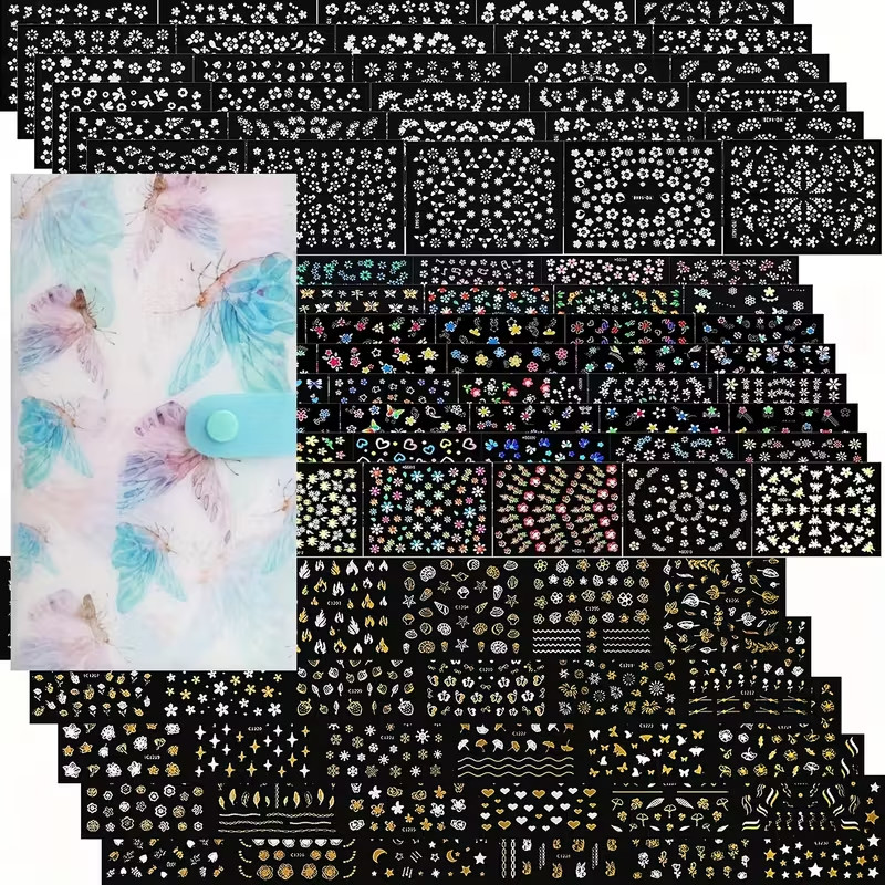 4 different sheets Nail Art Stickers, 3D Self-Adhesive Nail，Multicolor