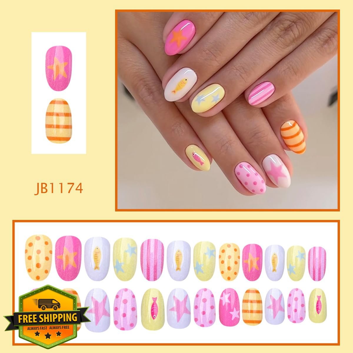 KASOICRA Medium Star Fish Line Press On Nails