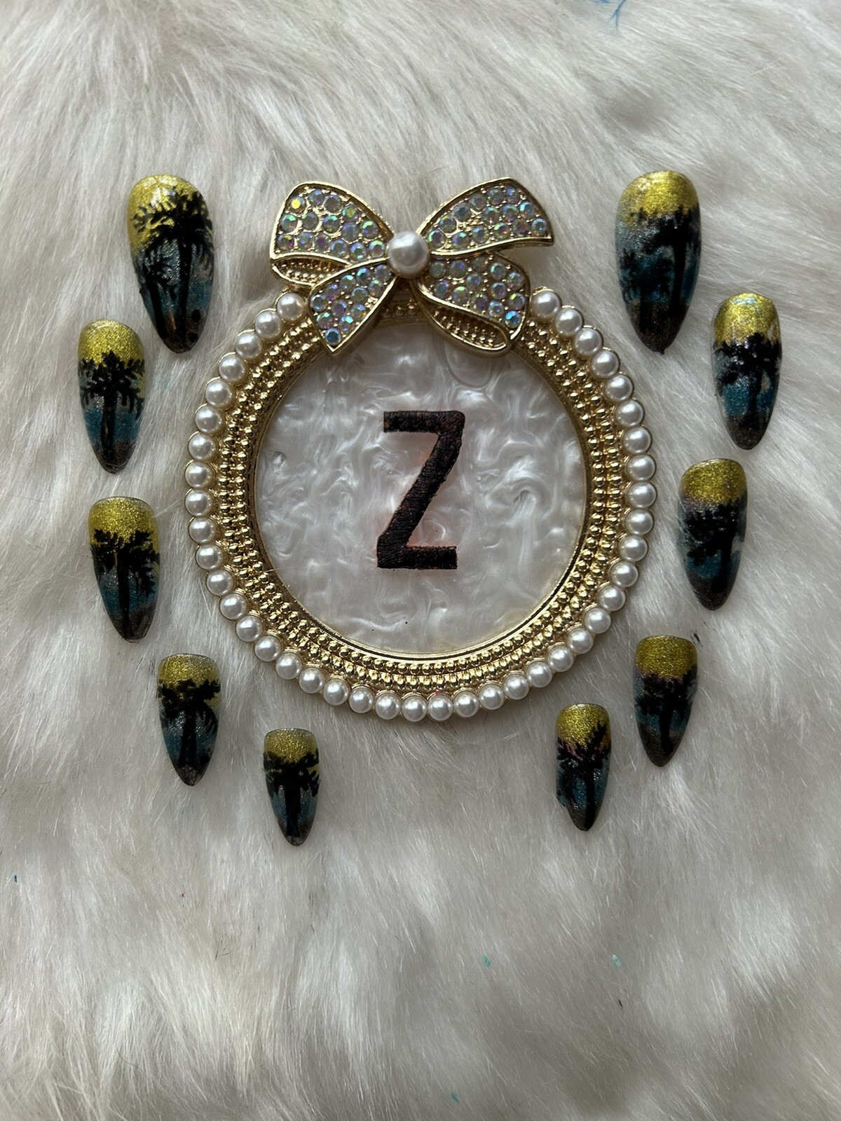 Z NAILZ!Handmade M Ballerina Metallic Shiny Palm Tree 🏝️ Press On Nails