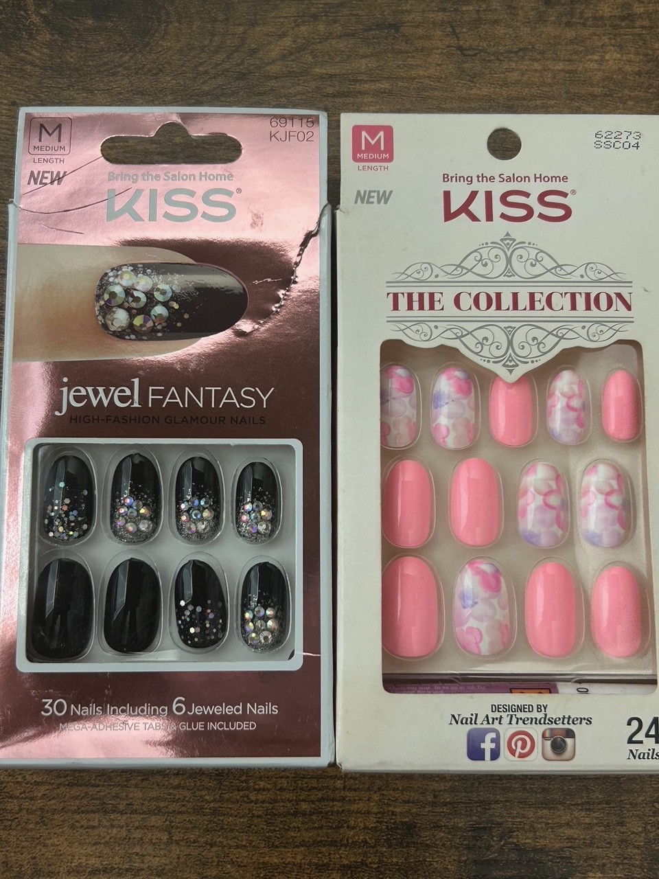 Kiss Nails Jewel Fantasy Press Glue Manicure Medium Gel Oval Black Silver Combo