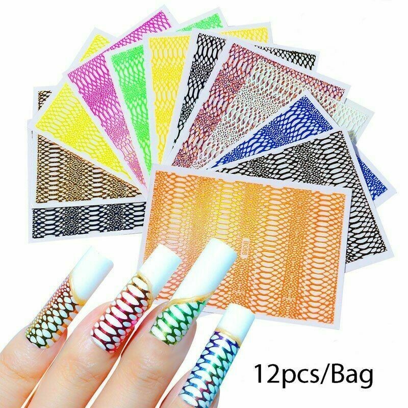 12Pcs/Bag Nail Art Popular Snake Pattern Hollow Nail Stickers Set Nails Art NS32
