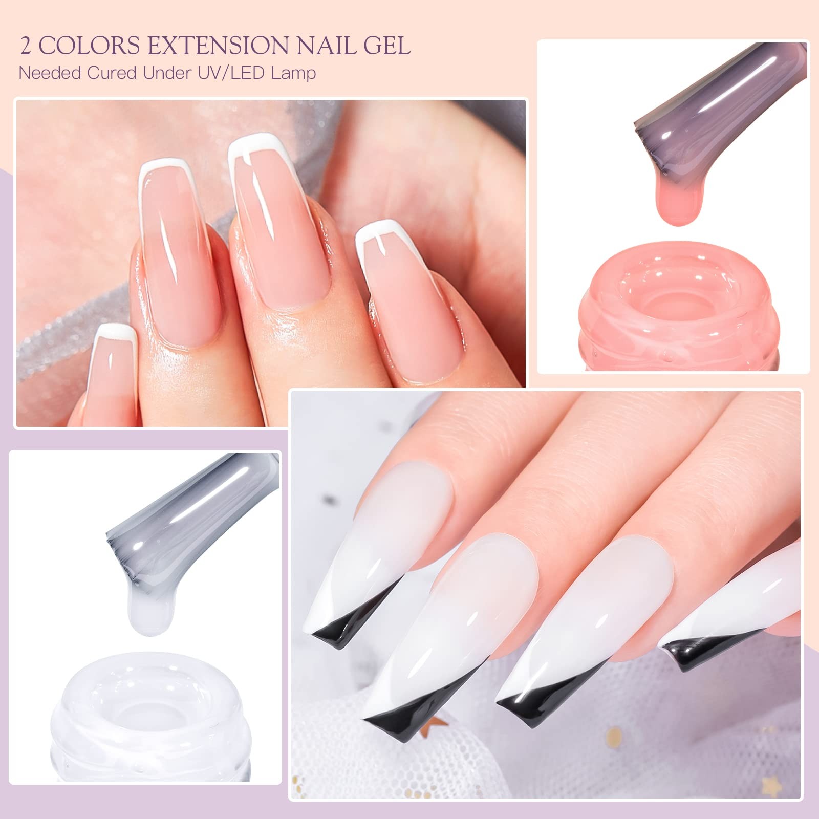 Nail Extension Kit Fiberglass Clear Pink Builder Gel with Nail File Tweezers
