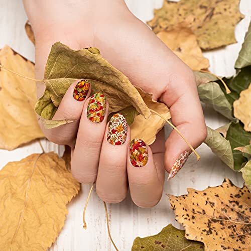 12 Sheets Fall Nail Wraps Stickers Autumn Nail Polish Strips Self-Adhesive