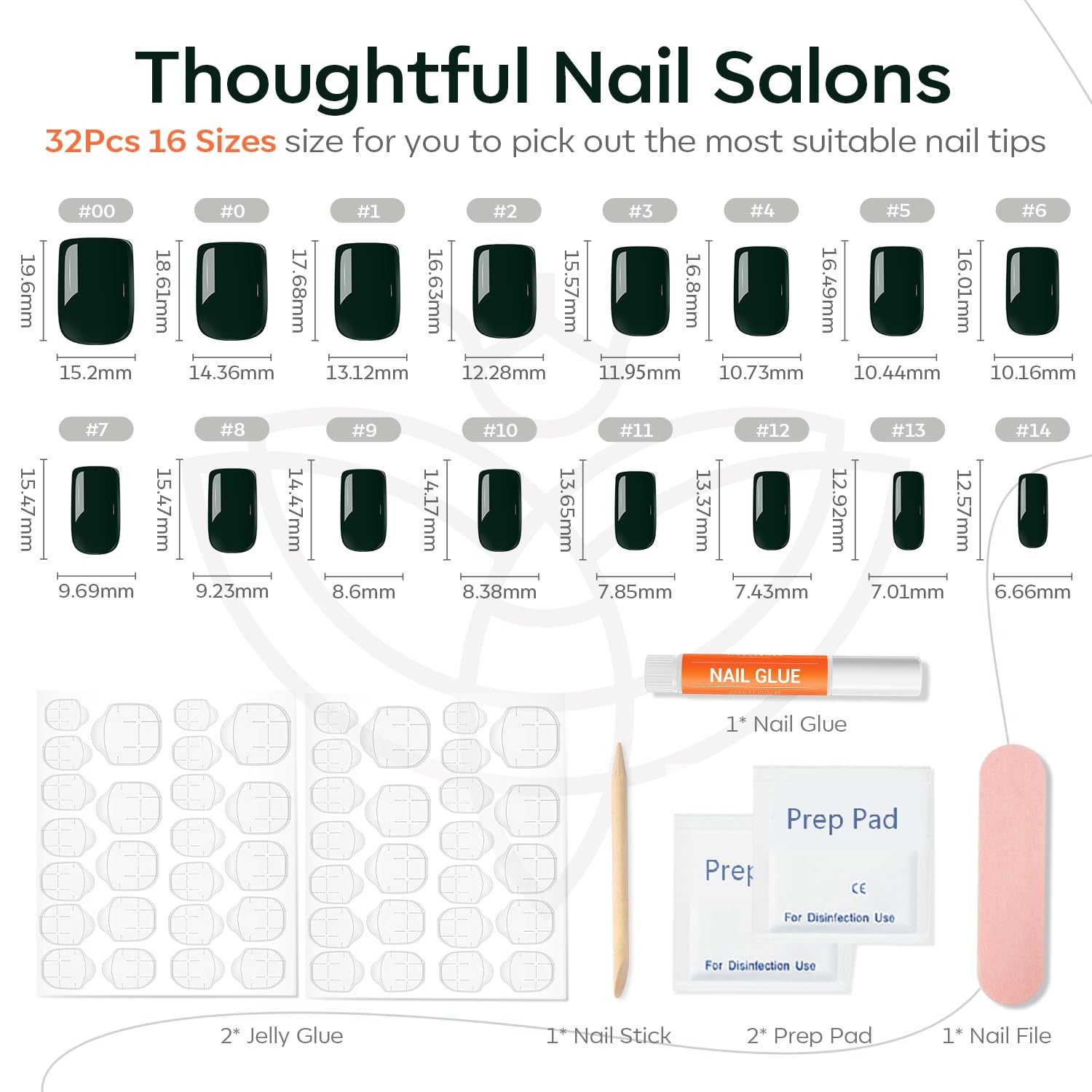Dark Green Press on Nails, Short Square Fake Nails, Reusable Nail Kit with Na…