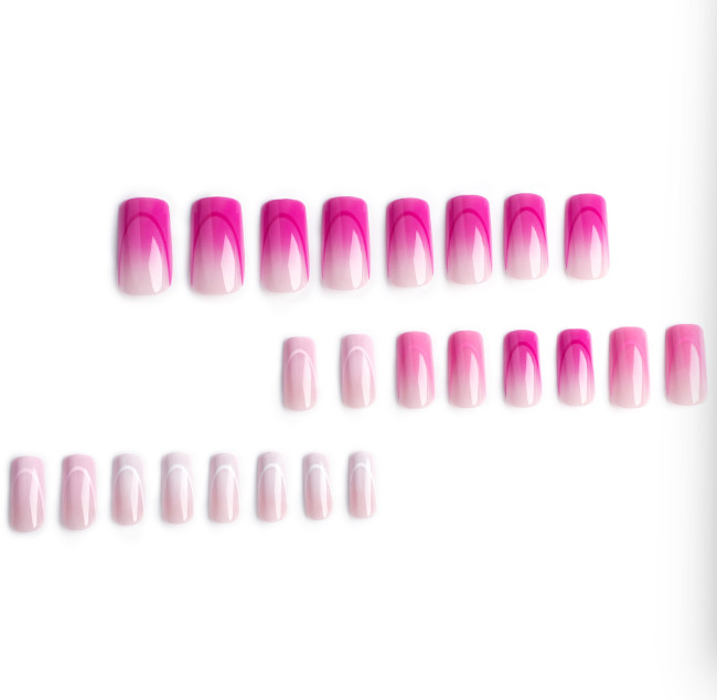 Gradient lilac purple press-on nails,4-color stripe nail art,medium coffin shape