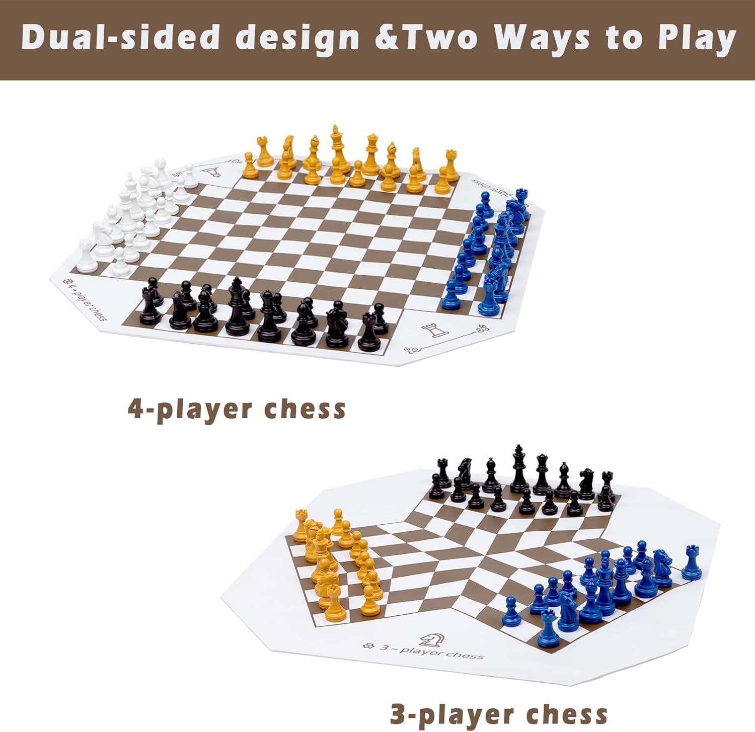 3 or 4 Player Chess Board Game Set,64 Pieces Colorful Chess,Chess Game for Team