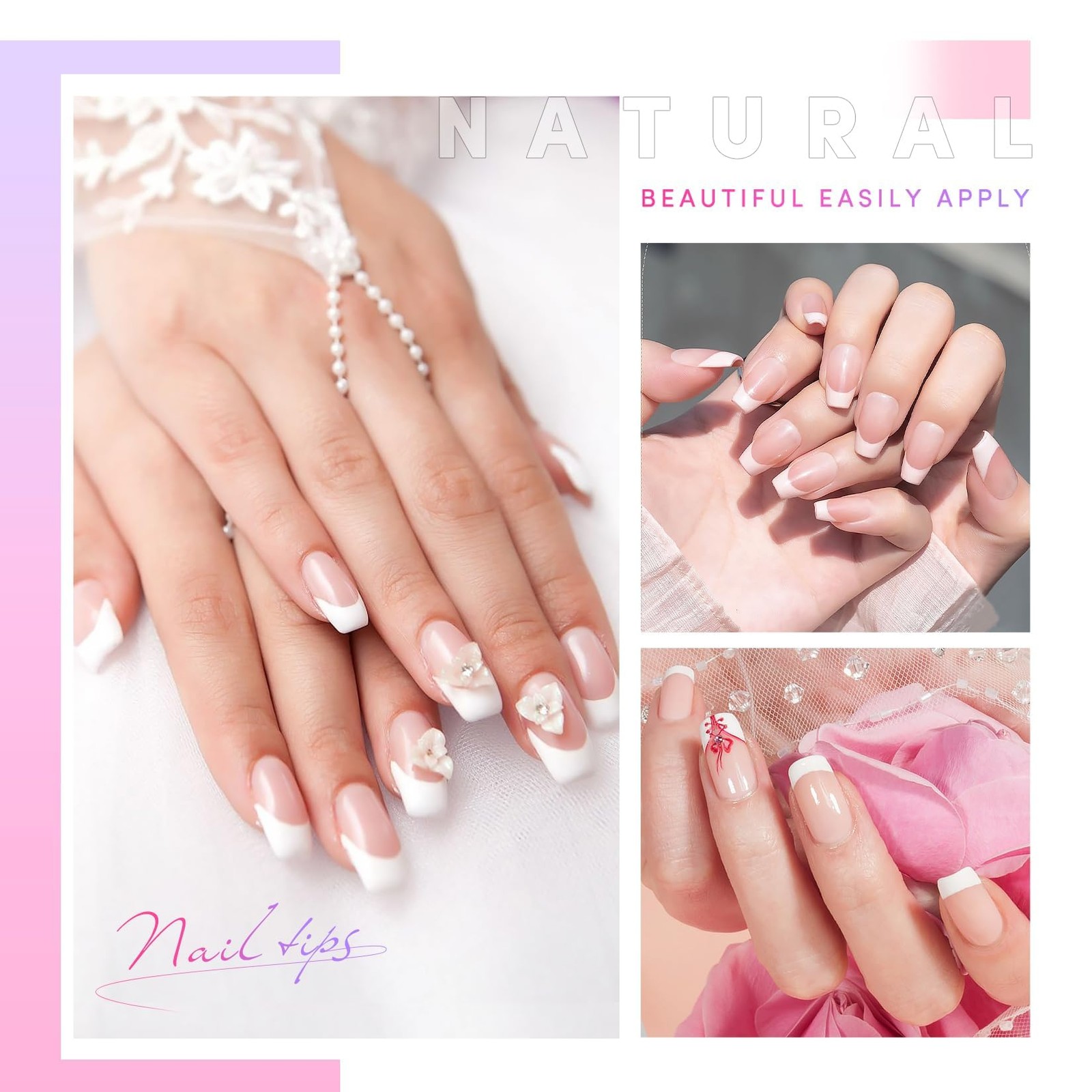 French Nail Tips 120 PCS Short Acrylic Clear & White 12 Sizes Press On Nails