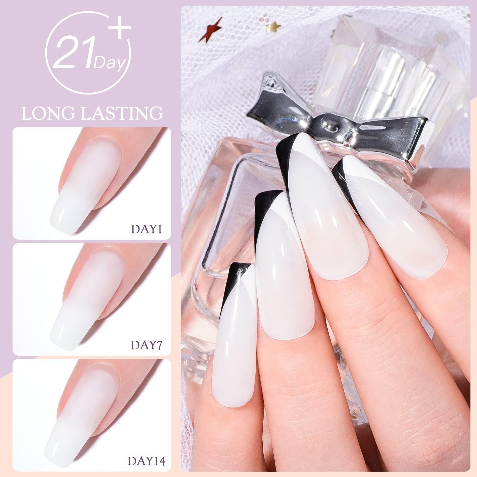Nail Extension Kit Fiberglass Clear Pink Builder Gel with Nail File Tweezers