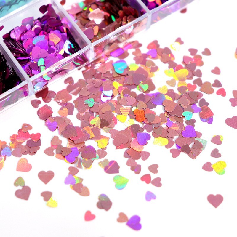 12 Grids Sparkly Love Nail Art Glitter Sequins Flakes Nails Stickers Decortion