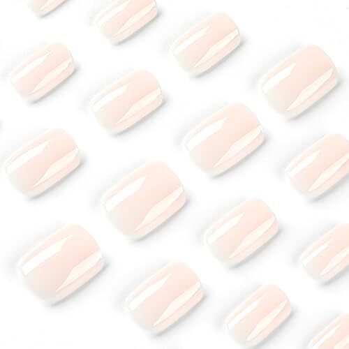 24Pcs Press On Nails Short Square Fake Nails Milk White Nails Press Ons b6