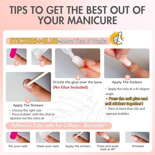 Hot Pink Press on Nails Medium Long,Thick Glue on Nails Medium glossy hot pink