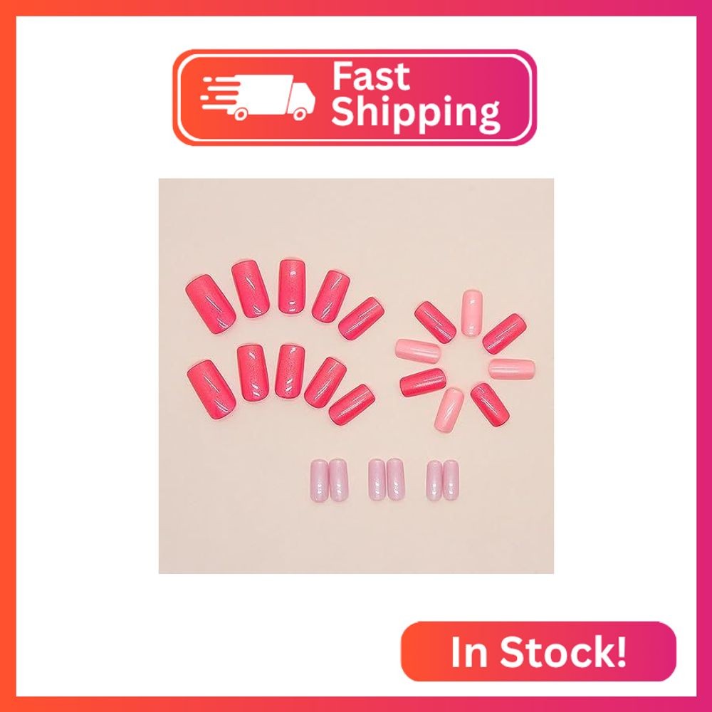 SWEKKE Hot Pink Press on Nails Medium Square Summer Full Cover False Nails with