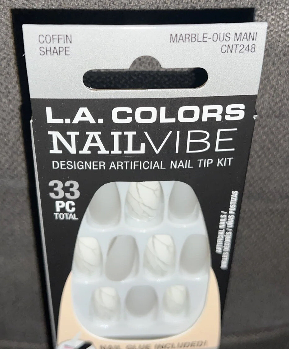 L.A. COLORS Nail Frill Artificial Nail Tips, Marble-ous Mani, 33 Pieces