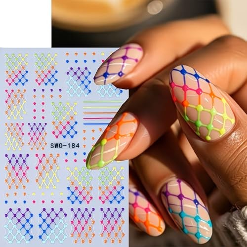Colorful Line Nail Art Stickers Plaid Polka Dot Colorful Line Dot Style9