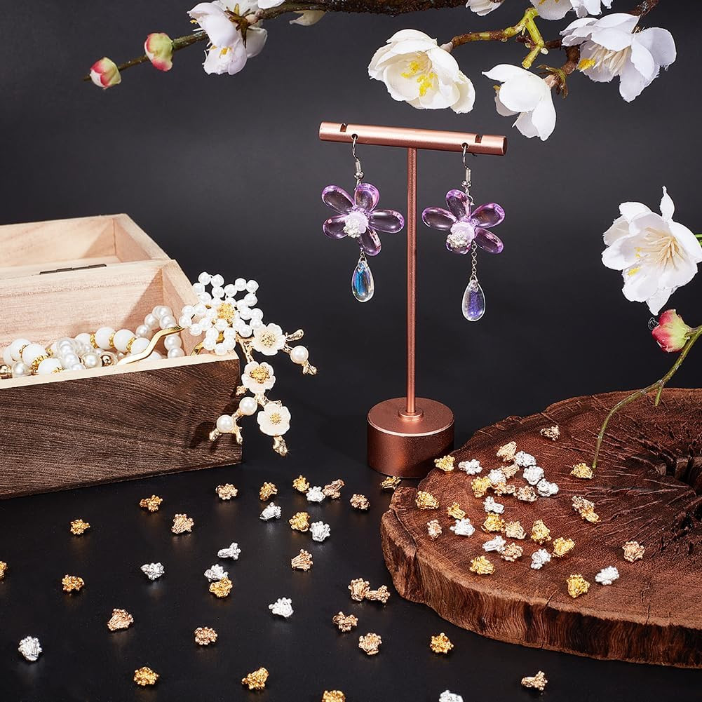 120 Pcs 3 Colors Gold Stamen Alloy, 7X6.5Mm 3D Nail Charms Metal Flower Nail Art
