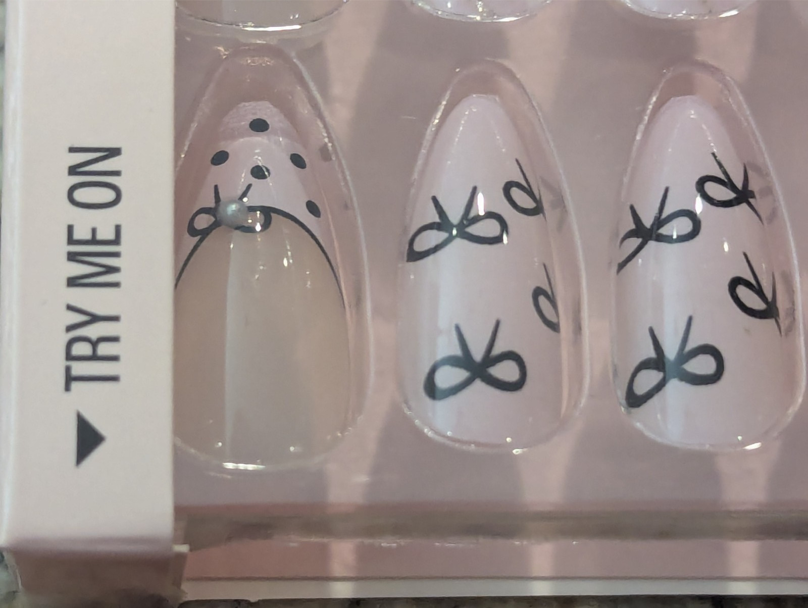 LA Express Beauty False Press On Nails File & Glue Almond 24 ct Pink Black Bows