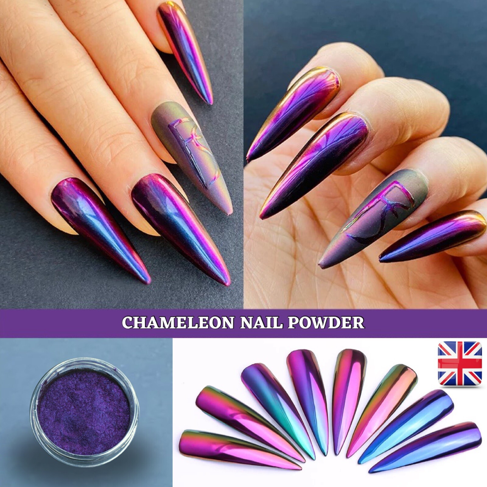 Mirror Nail Chameleon Chrome Powder Blue Purple Colour Shift Pigment Mermaid „G1