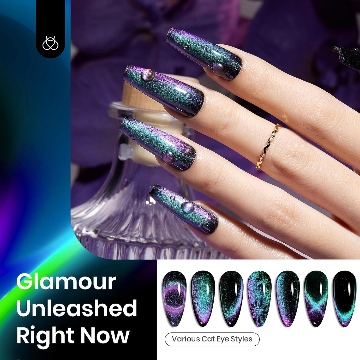 Cat Eye Chrome Nail Powder Set, 2 in 1 Holographic Effect | Chameleon Galaxy Pow