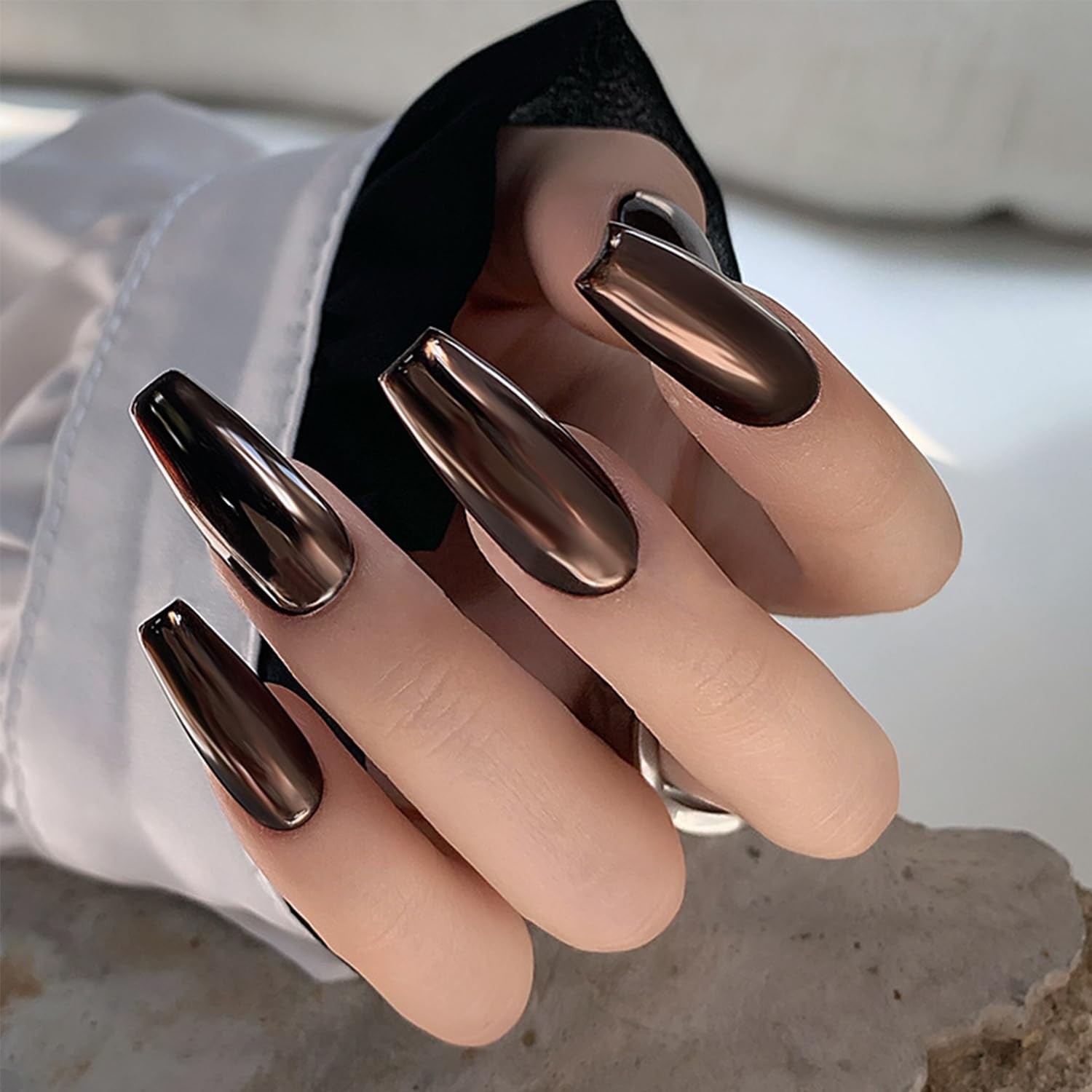 Chocolate Brown Chrome Nail Holographic Metallic Mirror Effect Coffee Nail Gl…