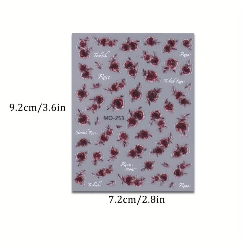 Nail Art Stickers Decals 3D Rose Flower Transfers Red Black White Designs