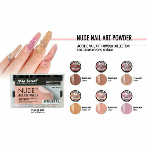 New Mia Secret Monomer 4 Ounce + NUDE Nail Art Powder 6 Colors Collection Set