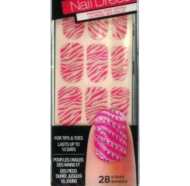 Kiss Nail Strips At Home Manicure Pedicure Kit Pink Animal Print 3D Crystals