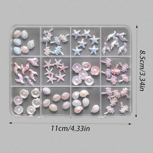 3D Aurora Ocean Nail Charms Summer Nail Rhinestones Beach Nail Art Shiny Shell