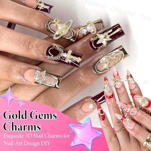 130 Pcs Alloy Gold Star Cross Nail Charms, 21 Styles 3D Y2K Metal S2-golden