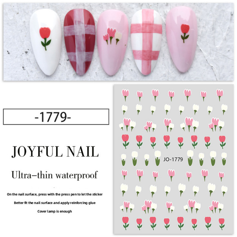 Colorful Florals Tulip Flower 3D Nail Art Sticker Elegant Pink Nail Decal NS35