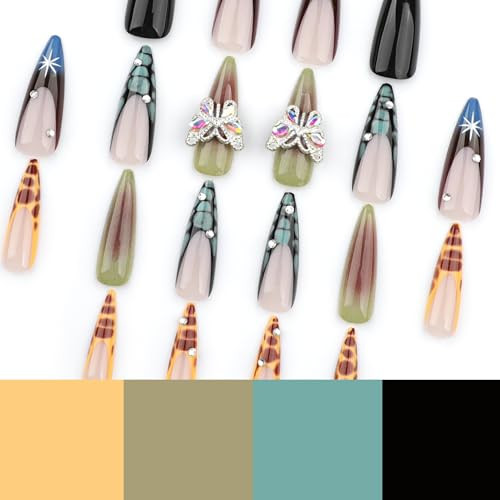 Stiletto Press on Nails Long Length Glue on Nails with Rhinestones and style 8