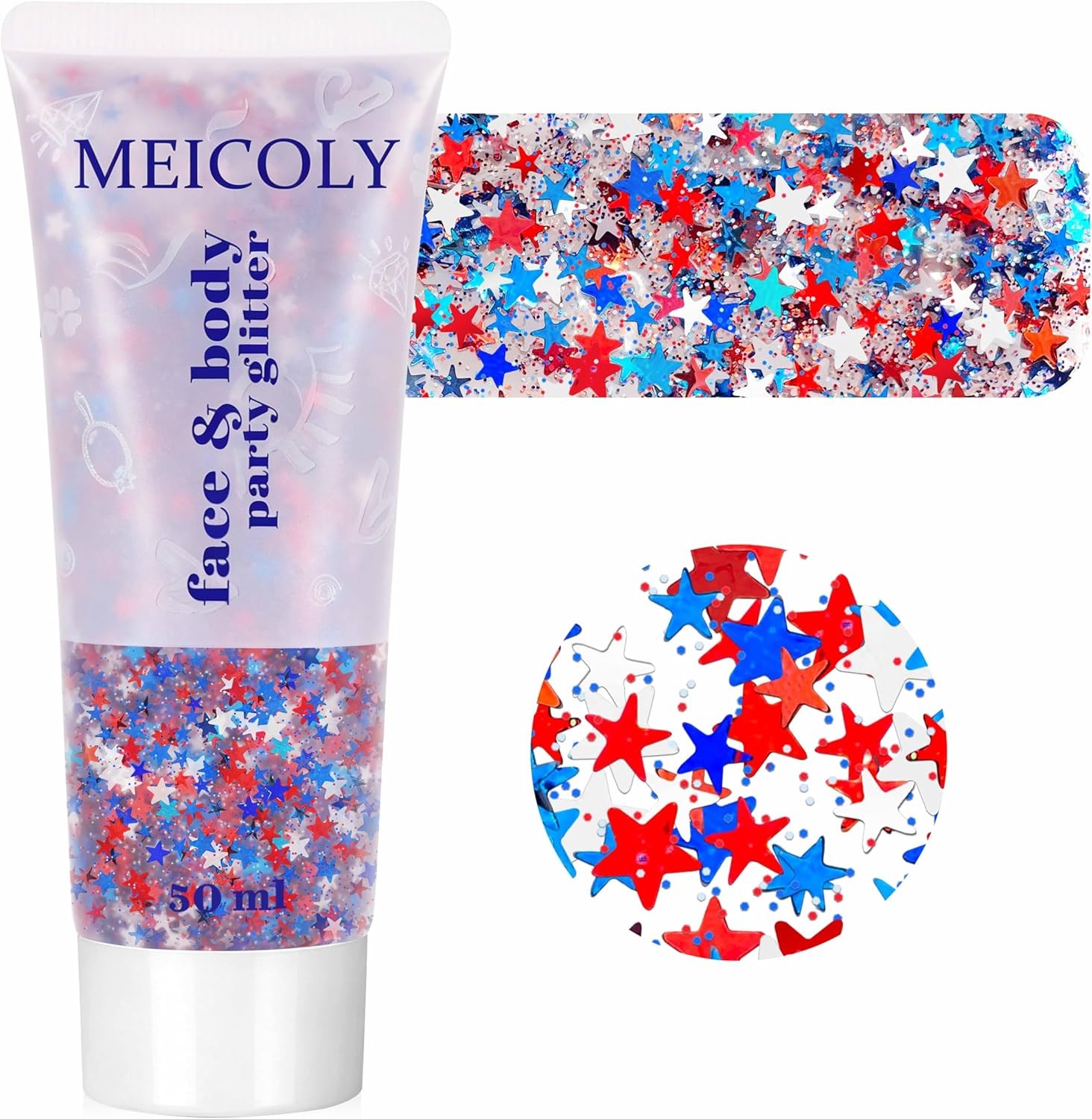 50g Star Shaped and Body Glitter Face Glitter Gel, Patriotic
