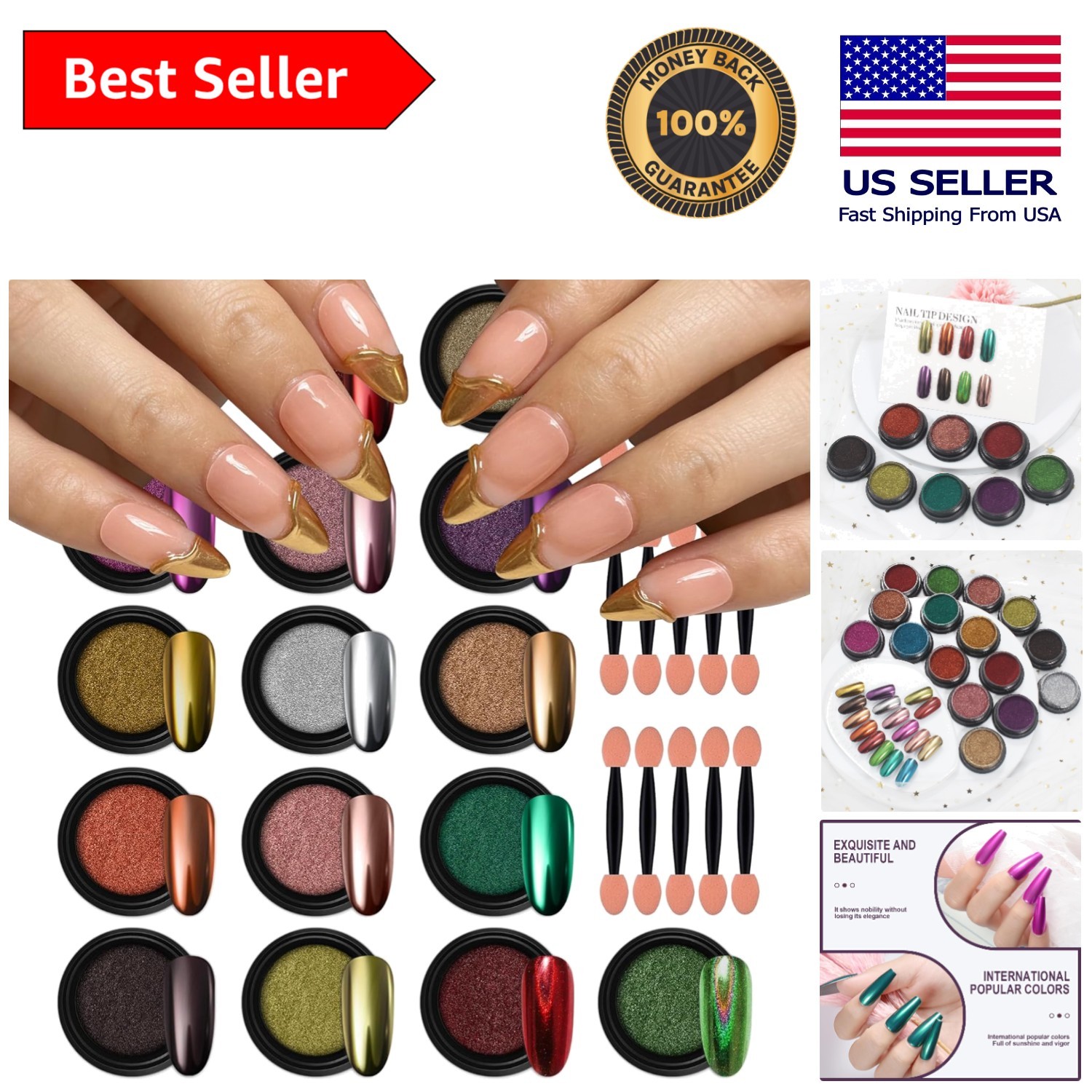 Elegant 16 Jar Chrome Pigment Powder Kit – Iridescent Nail Art Essentials