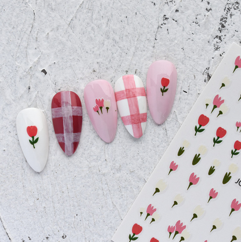 Colorful Florals Tulip Flower 3D Nail Art Sticker Elegant Pink Nail Decal NS35