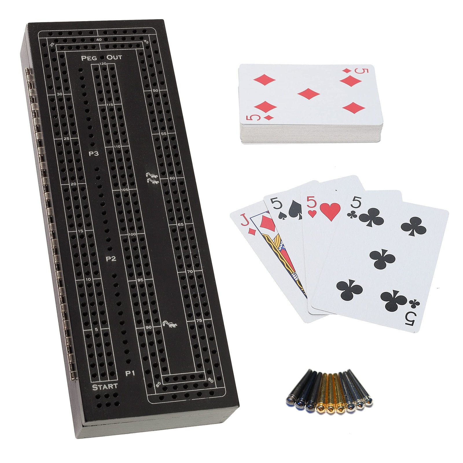 WE Games 3 Player Wood Cribbage Set – Easy 10 x 3.5 x 1.5 inches, Black Stain