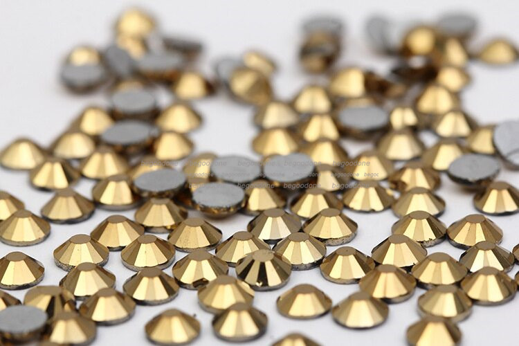 1440pcs Flat Back Gold Nail Art Decorations Crystal Glass Rhinestone SS3-SS20