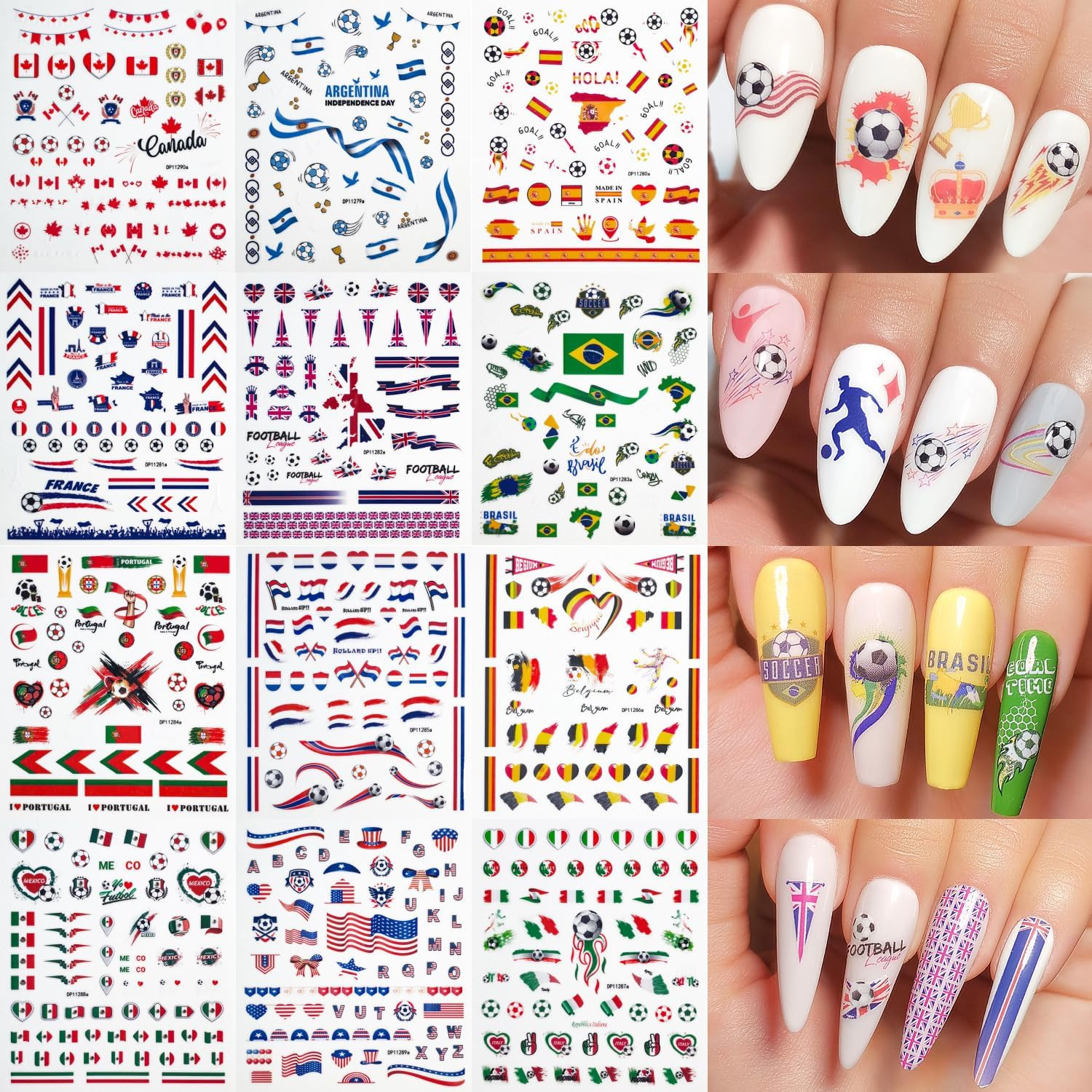 World Cup Soccer Nail Art Stickers,12 Sheets Football Themed Nail Decals | Socce
