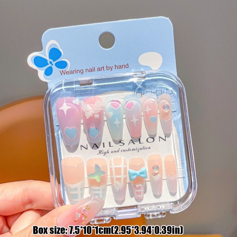 Cartoon Children Wearing Nails Cute Cherry Love Heart Long Nail Sticker Nail Tip