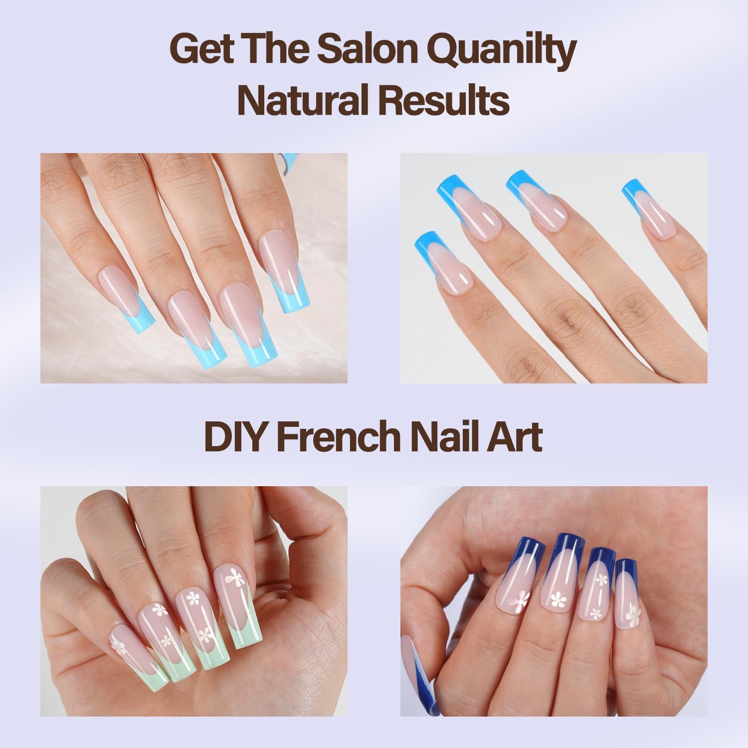 Misssix XBASICTIPS Blue French Tip Press On Nails, 150Pcs French Nail Tips Lo…