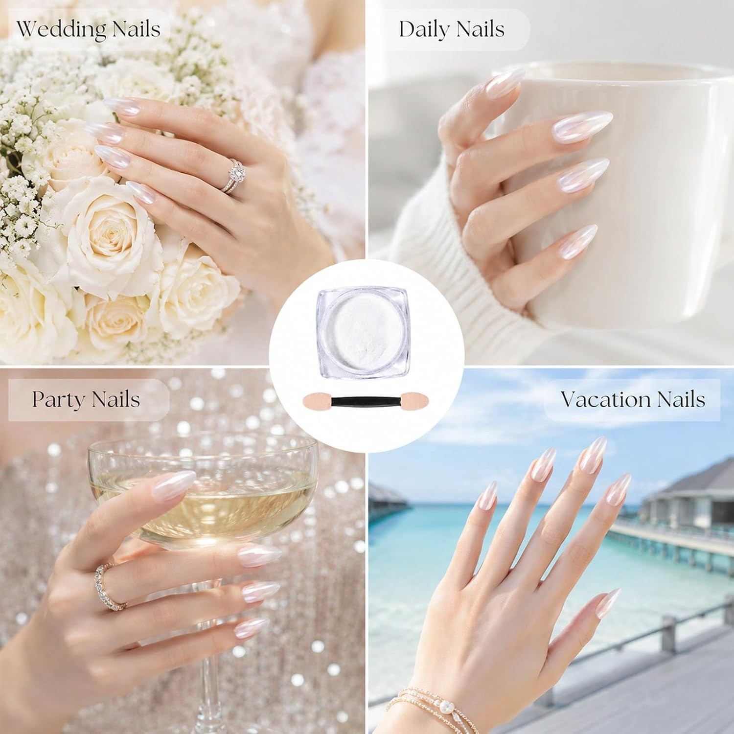 White Pearl Mirror Effect Nail Powder – Luxurious Iridescent Shine for Gel Nails