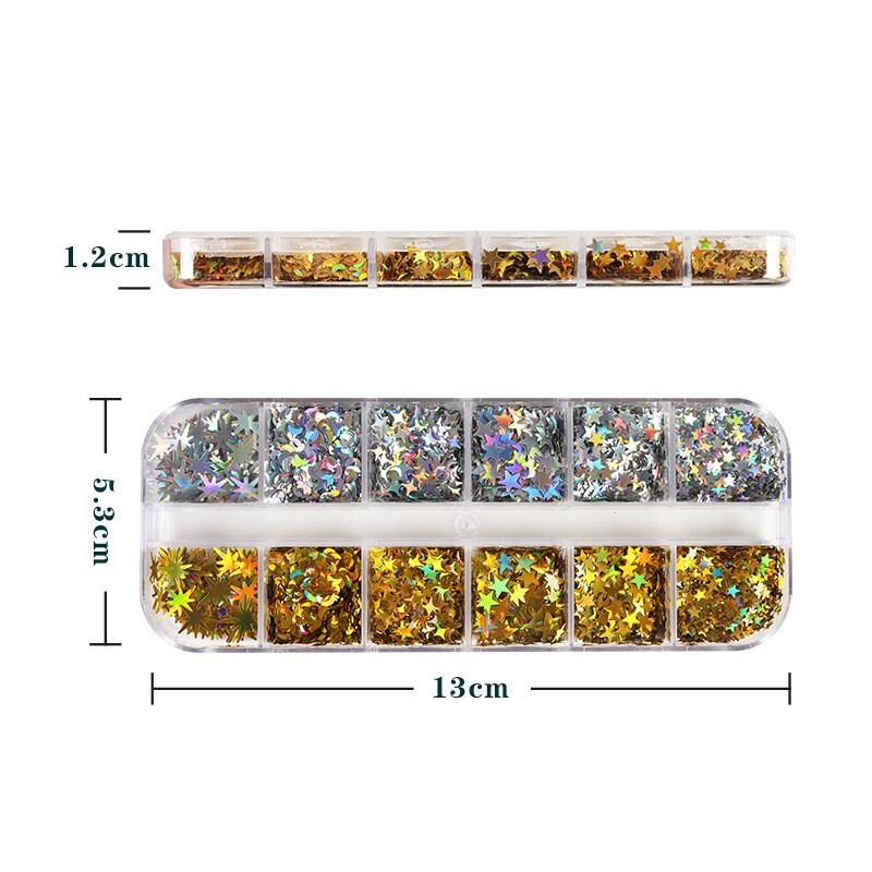 12 Grids Mix Nail Glitter Sequins Star Moon Shape Flakes Nail Art 3D Decoration