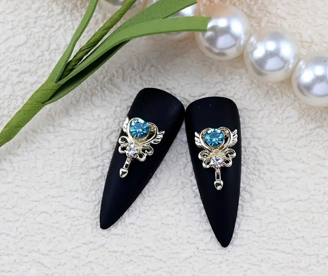 Lot 2 Pkgs 20 Pcs Gold Heart Teal Gem Keys Silver Stars Nautical Nail Art Charms