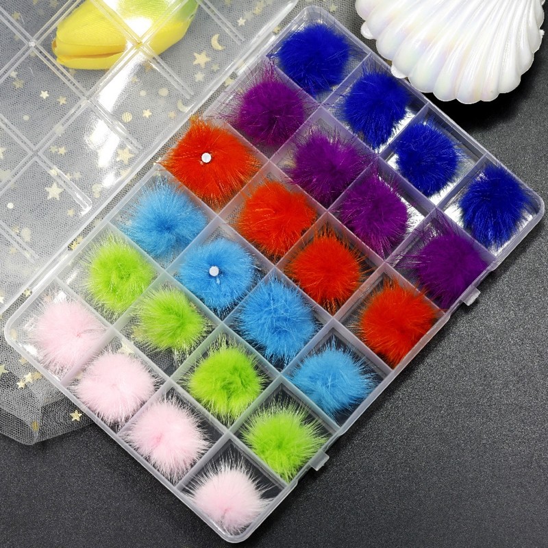 Detachable Nail Art Fluffy Pom Balls Nail Plush Faux Fur Ball with Base