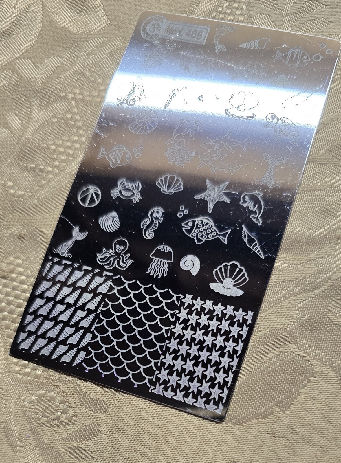 Mundo De Unas MDU Mod 465 Summer Nail Stamp Plate Beach Mermaid Fish Scales Wave