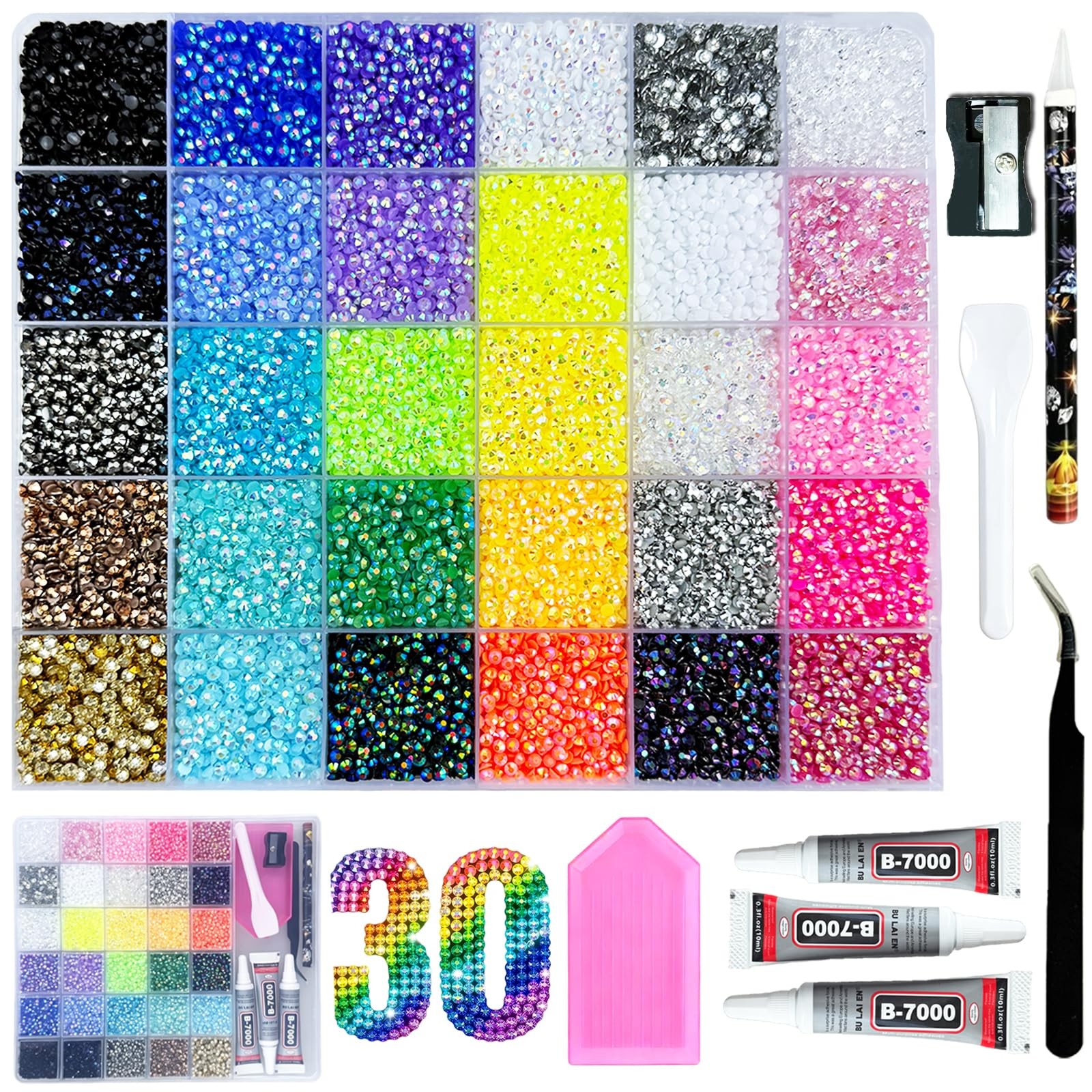Bedazzling Kit 40000Pcs 30 Colors Resin Jelly Rhinestones, 3mm Flatback Gems …