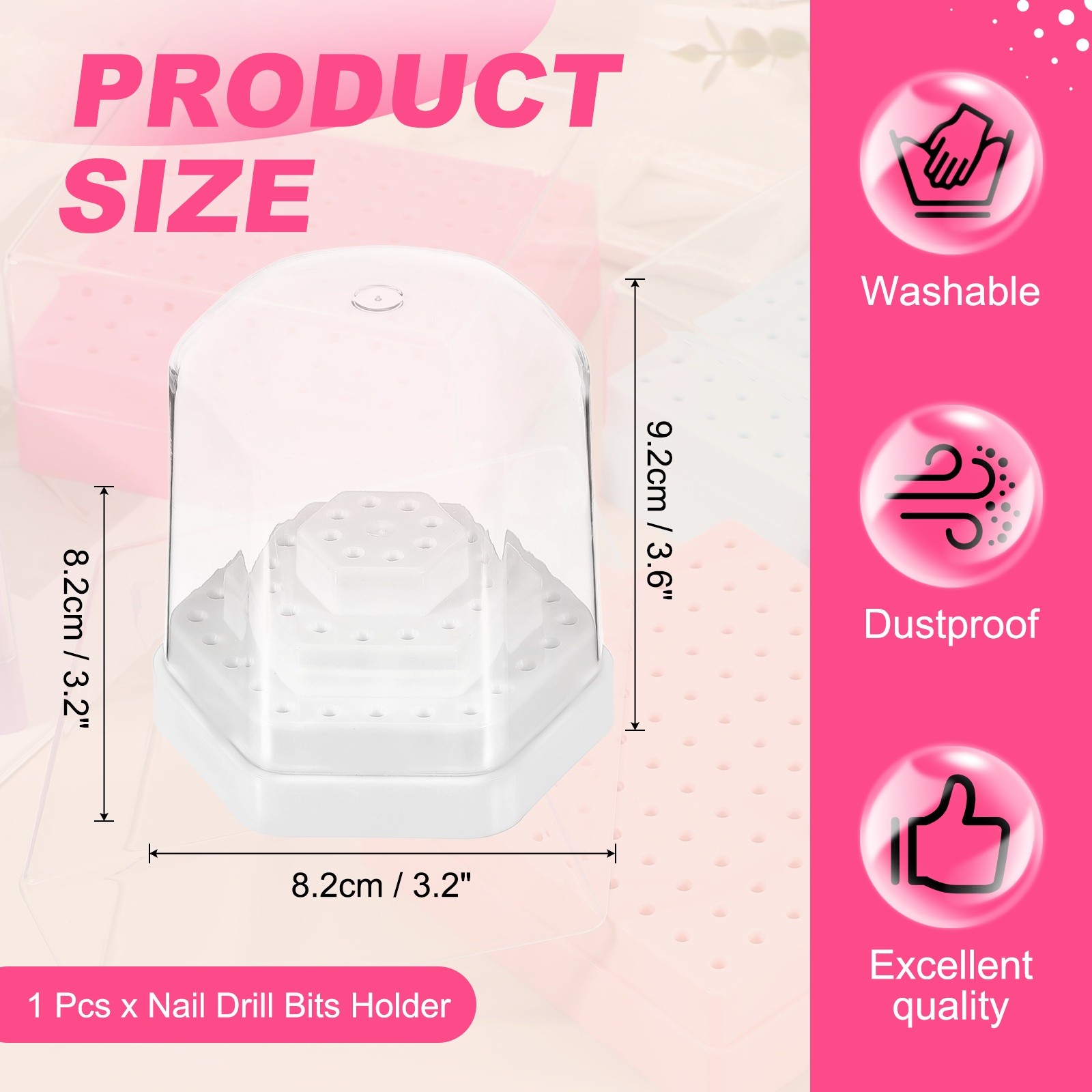 Nail Drill Bits Holder, 48 Holes Large Space Drills Bit Case, White